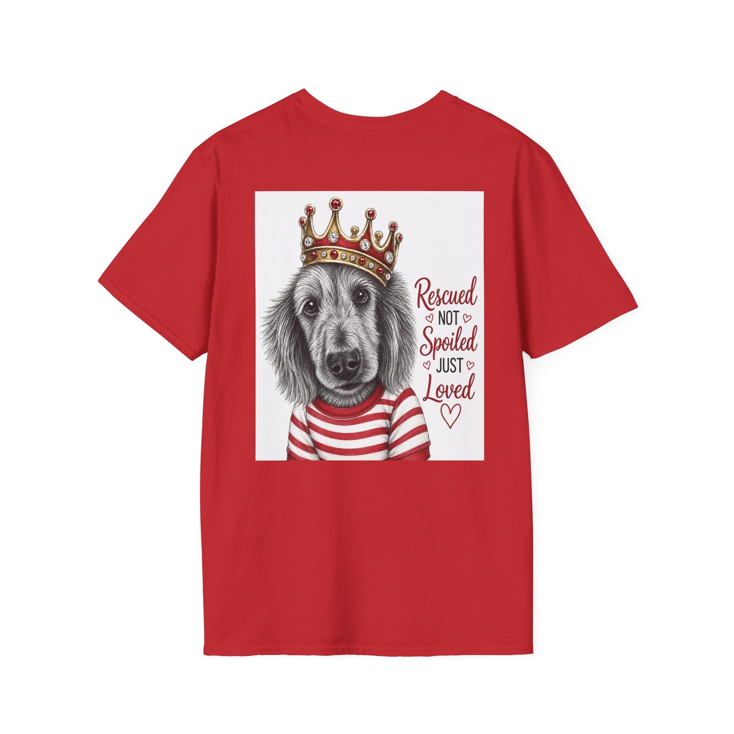 T-Shirt. Not spoiled just loved. Spirit a real rescued doggie