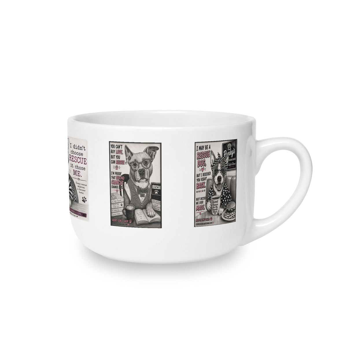 25oz Euclid pet pals Latte Mug — 'I Didn't Choose Rescue, It Chose Me' Ceramic Coffee Cup