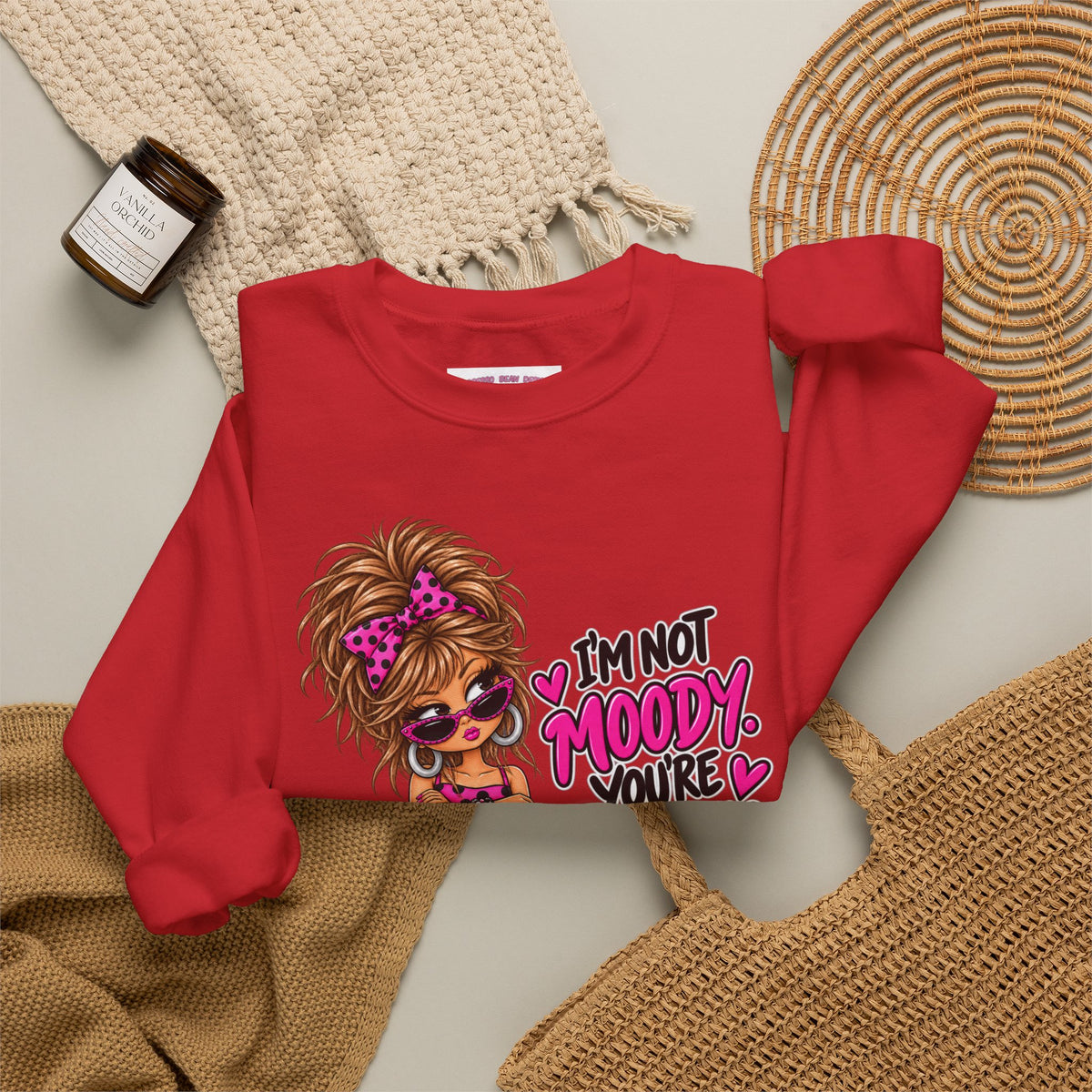 “I’m Not Moody, You’re Annoying” Girl & Pug Graphic Sweatshirt