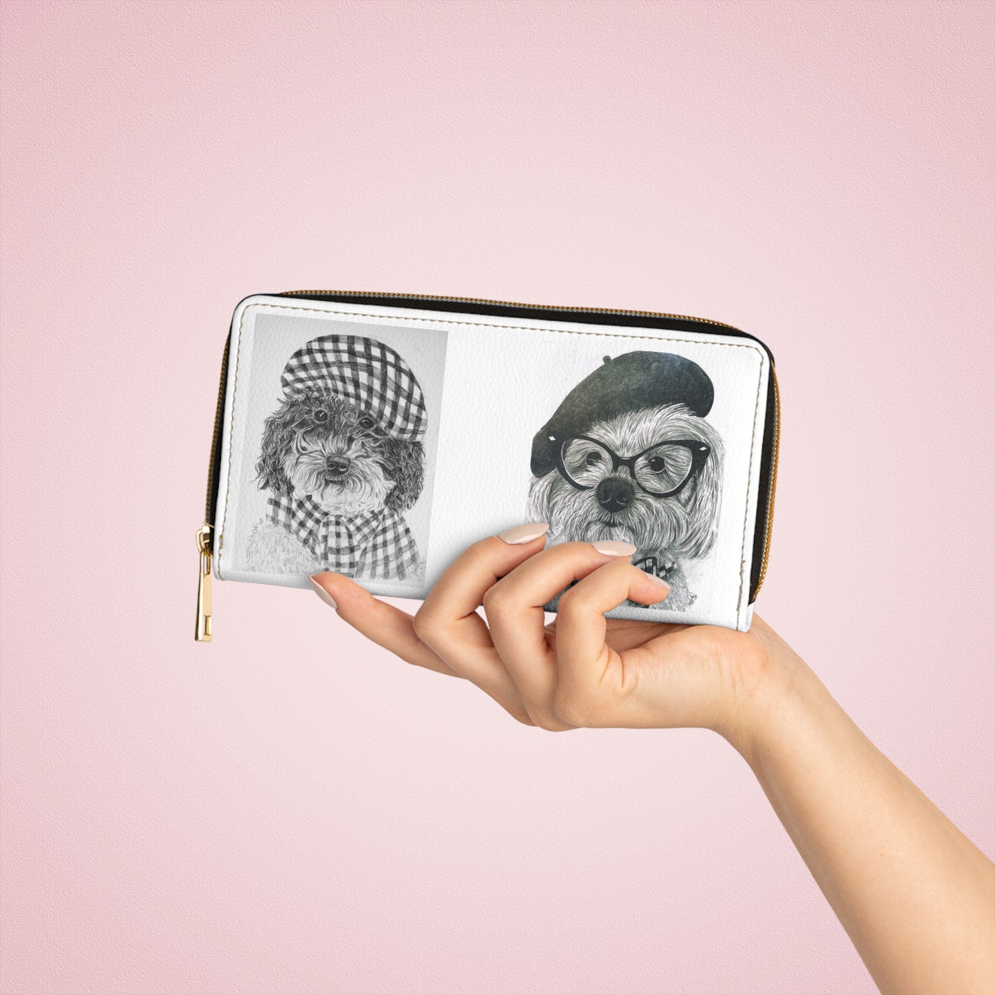 Dog Portrait Zipper Wallet — Vintage Dressed-Up Pooch Illustration Wallet