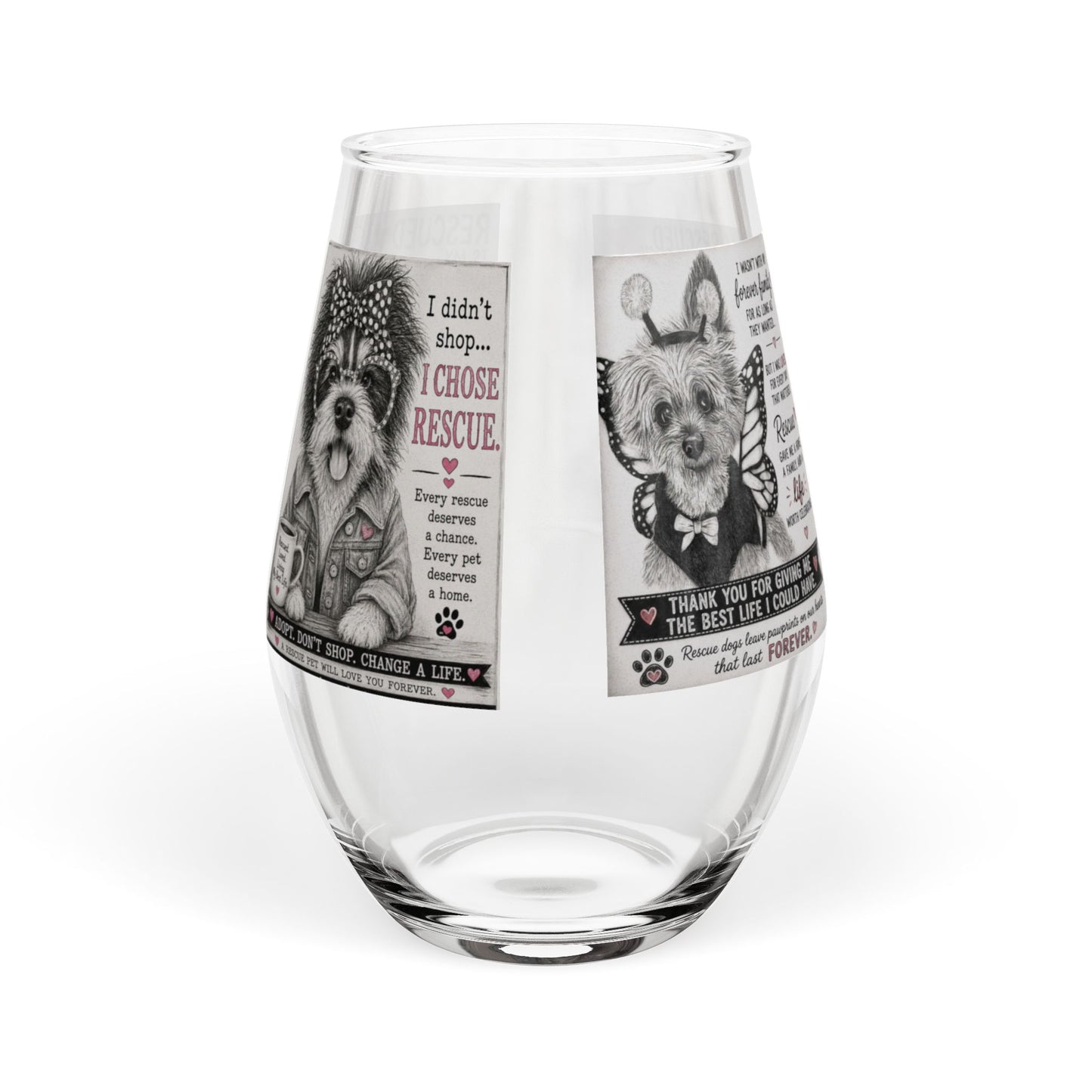 Rescued Is My Favorite Breed Stemless Wine Glass – Rescue Dog Wine Glass, 11.75 oz