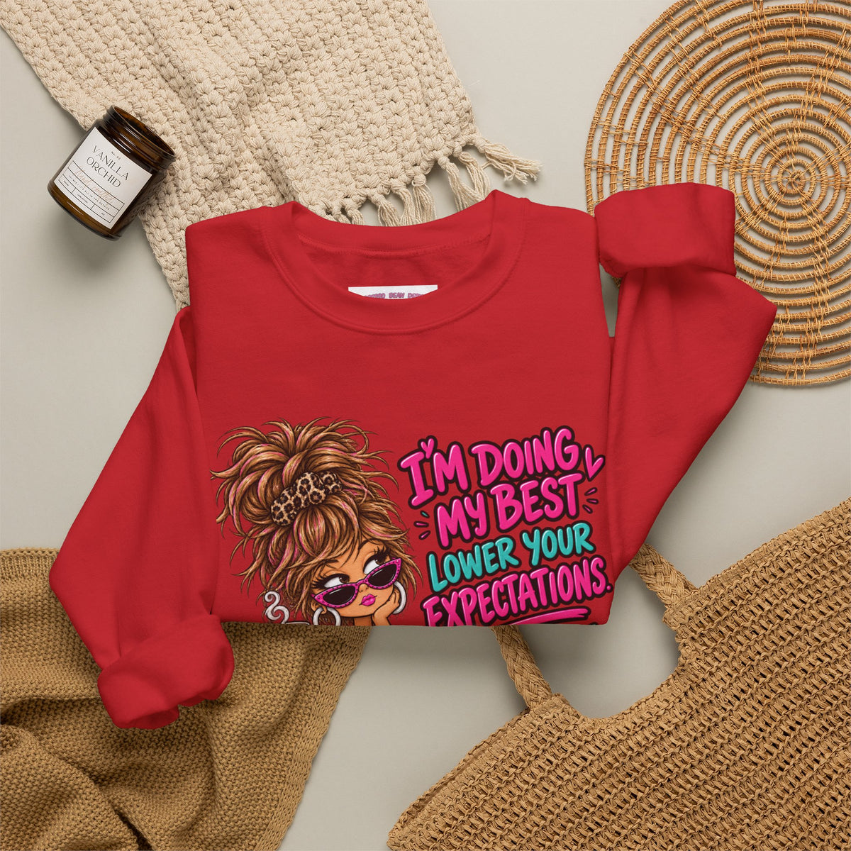 I'm Doing My Best Crewneck Sweatshirt — Cute Girl & Puppy Graphic