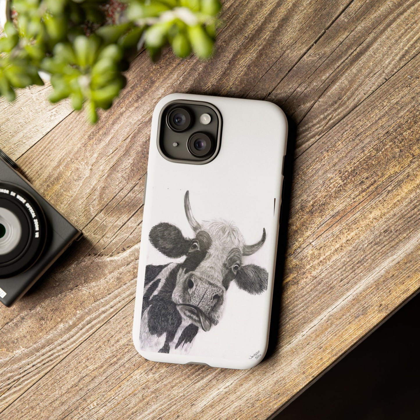 Cow Sketch Tough Phone Case — Protective iPhone Cover with Whimsical Cow Illustration