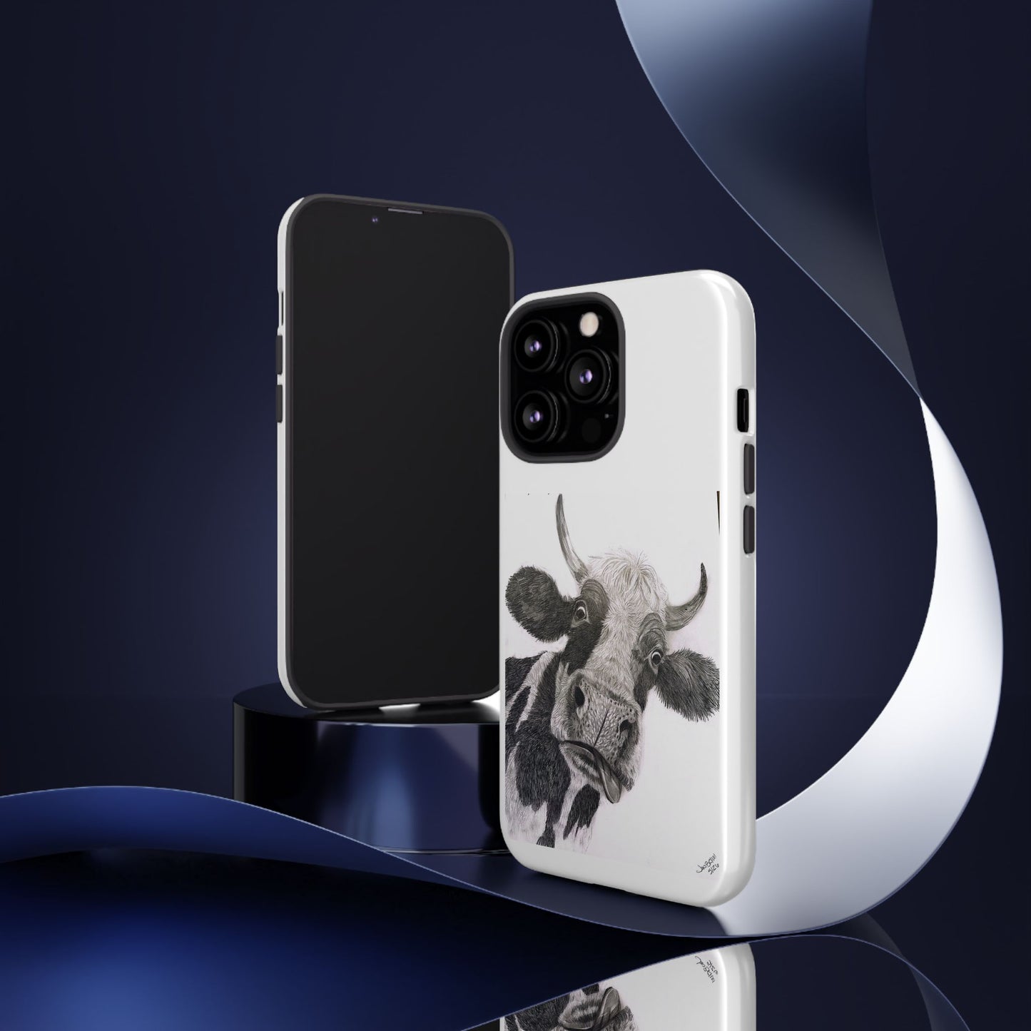 Cow Sketch Tough Phone Case — Protective iPhone Cover with Whimsical Cow Illustration