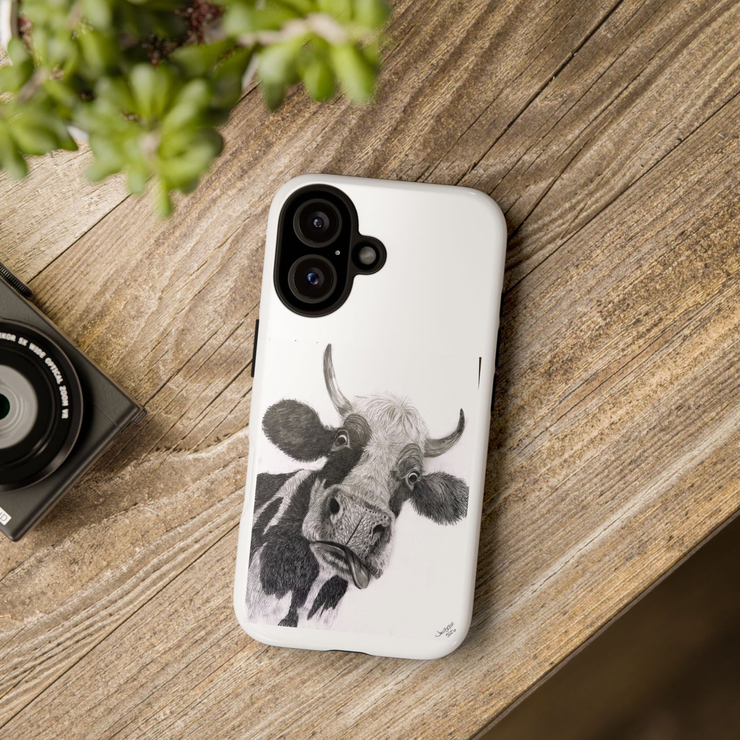 Cow Sketch Tough Phone Case — Protective iPhone Cover with Whimsical Cow Illustration