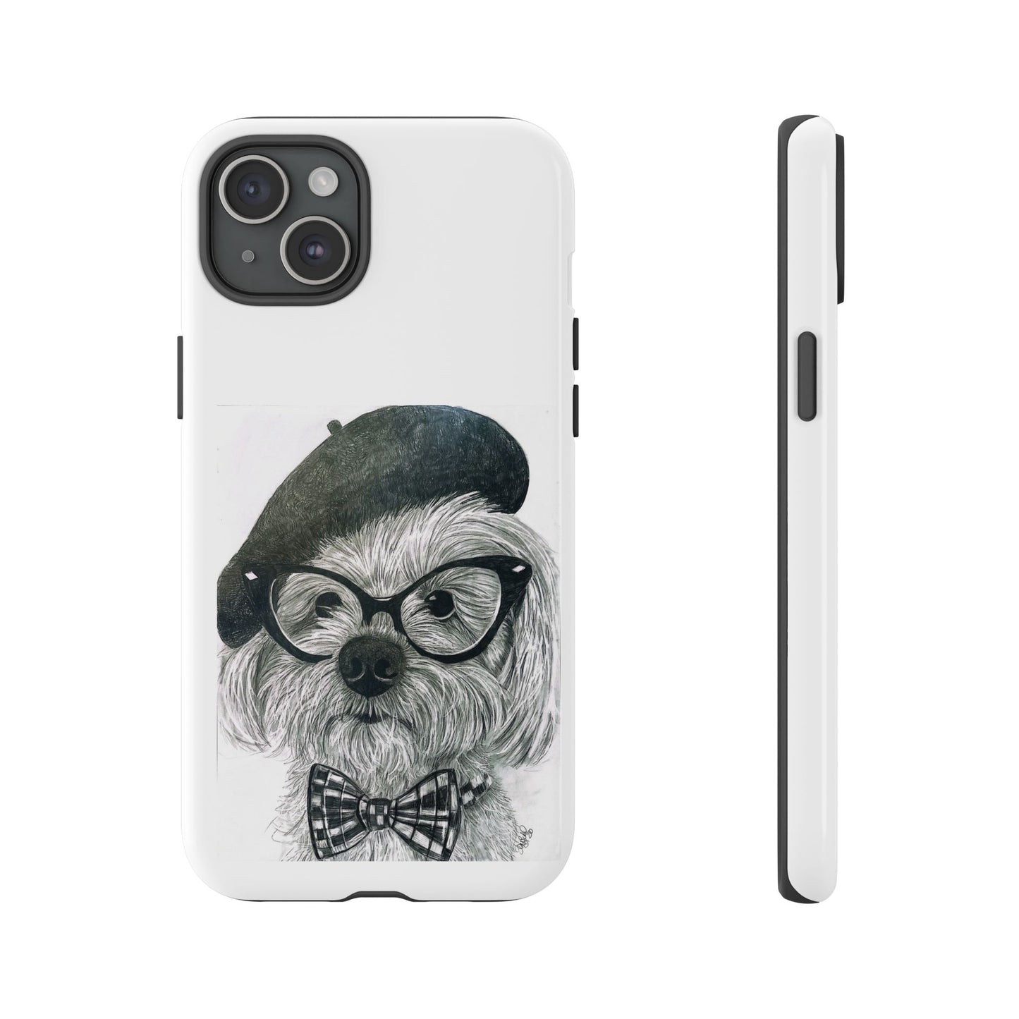Dog Portrait Phone Case — Dexter with Beret, Glasses & Bow Tie