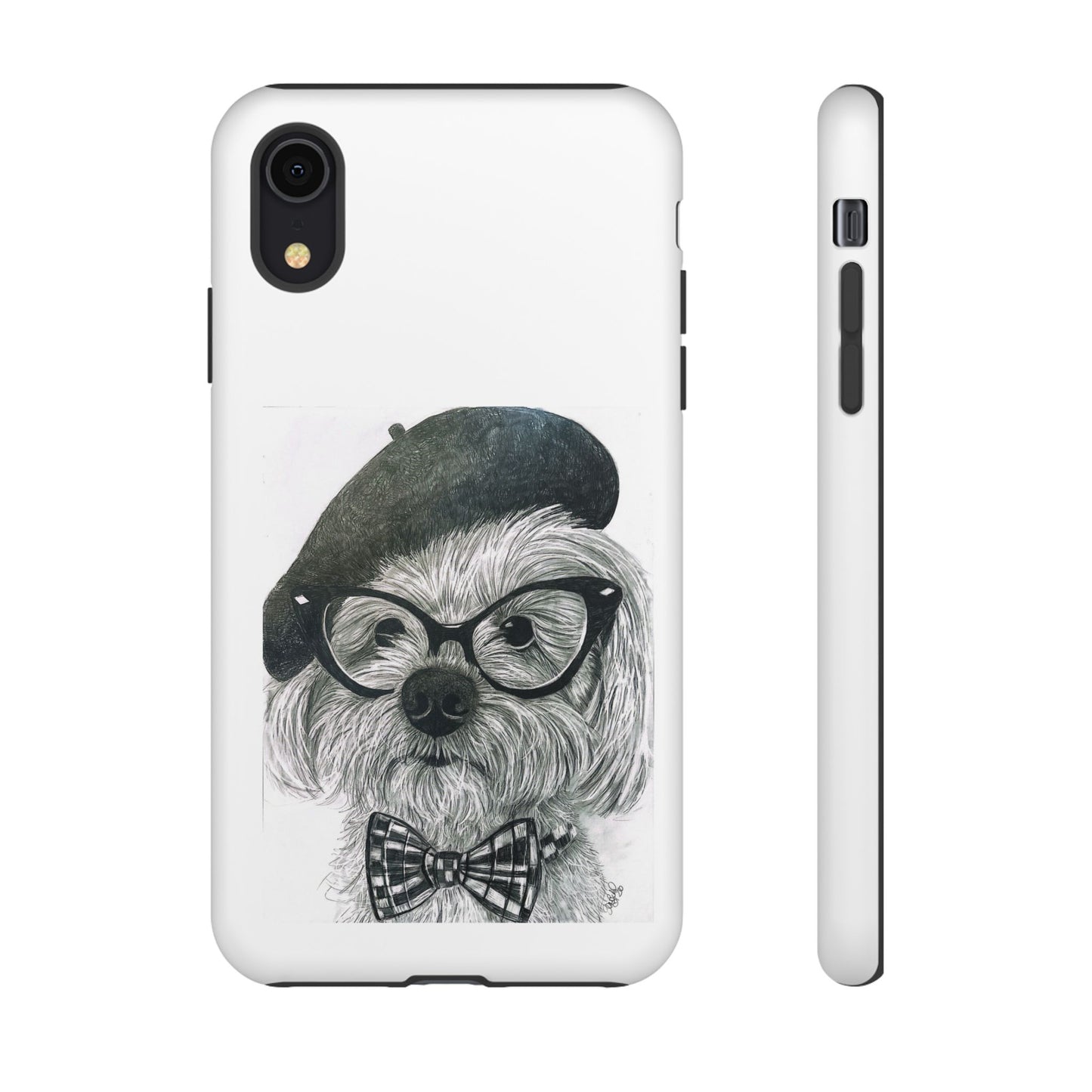 Dog Portrait Phone Case — Dexter with Beret, Glasses & Bow Tie