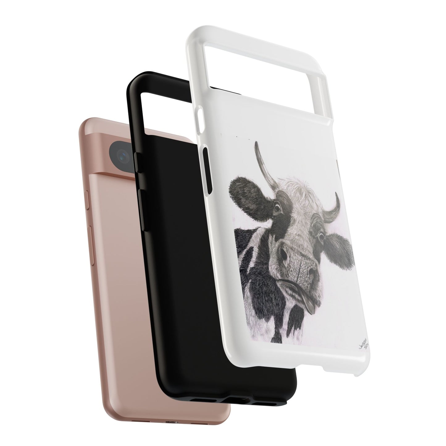 Cow Sketch Tough Phone Case — Protective iPhone Cover with Whimsical Cow Illustration
