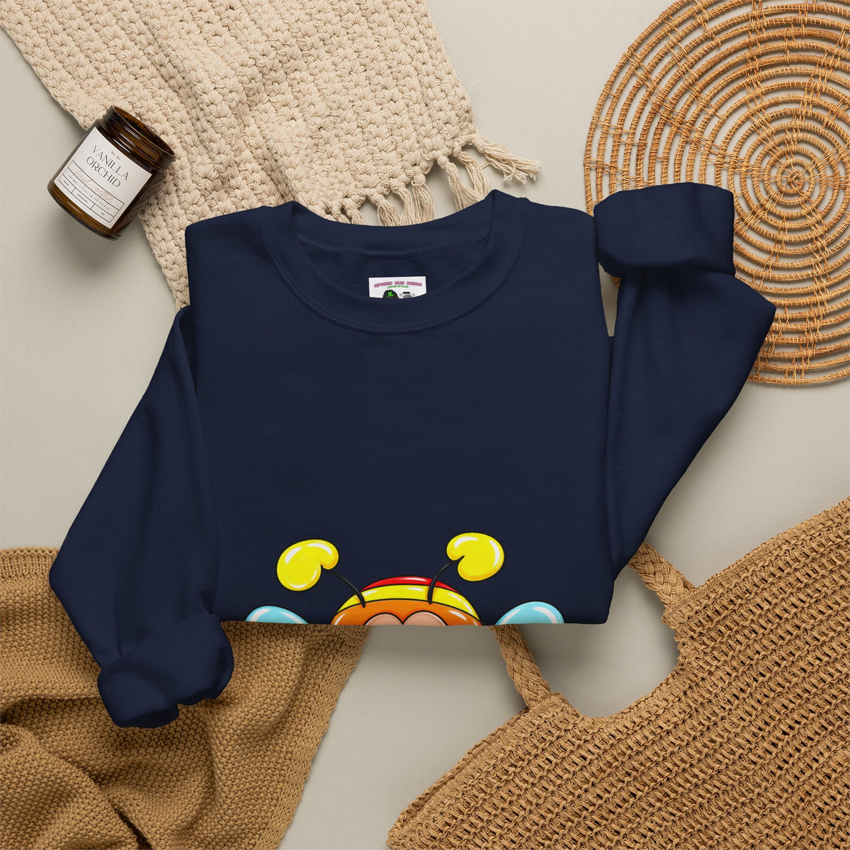 Tired Love bug  Crewneck Sweatshirt — Colorful Rainbow Cute Graphic