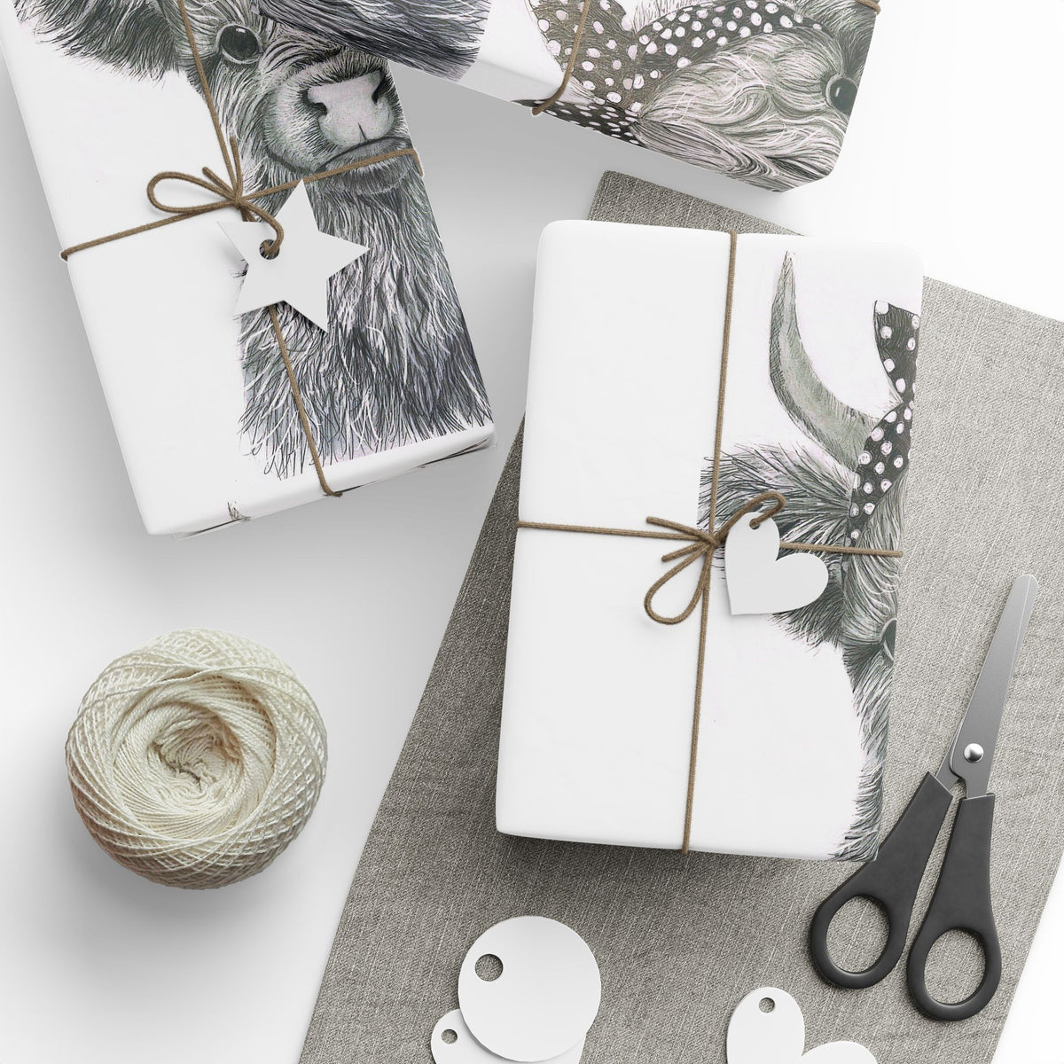 Highland Cow Wrapping Paper Roll — Black & White Highland Cattle Gift Wrap
