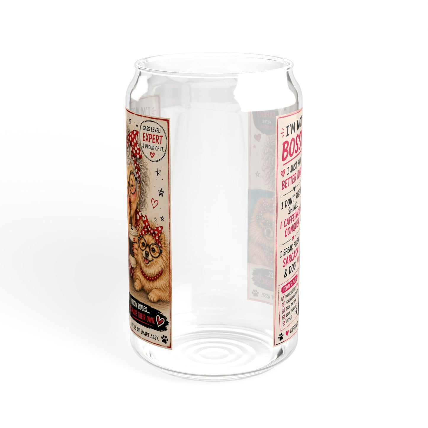 16oz Sipper Glass Jar with Straw — Perky Pearl and Latte Quote Design I’m not sweet/ I’m not bossy