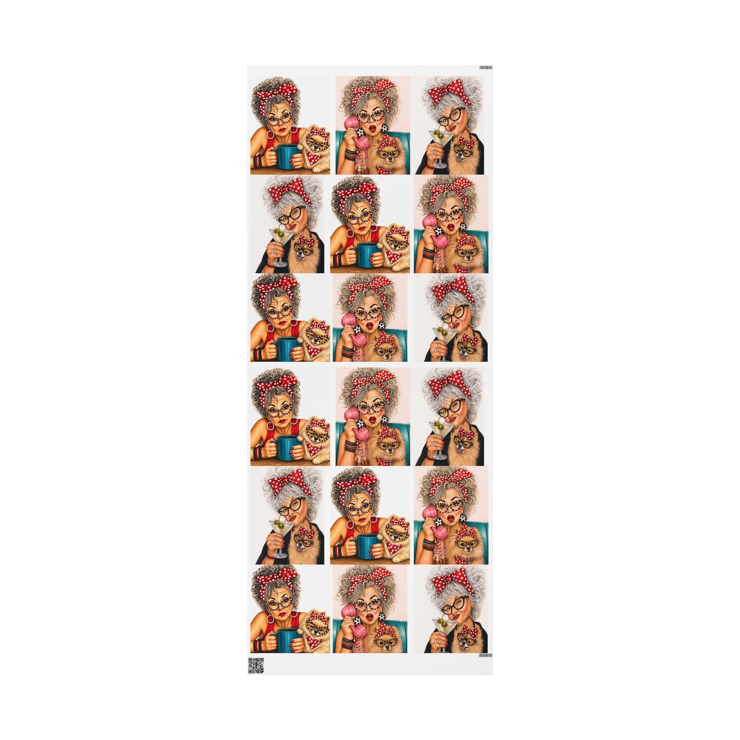 Wrapping Paper Perky Pearl and Latte — Retro Glam Portrait Pattern Gift Wrap