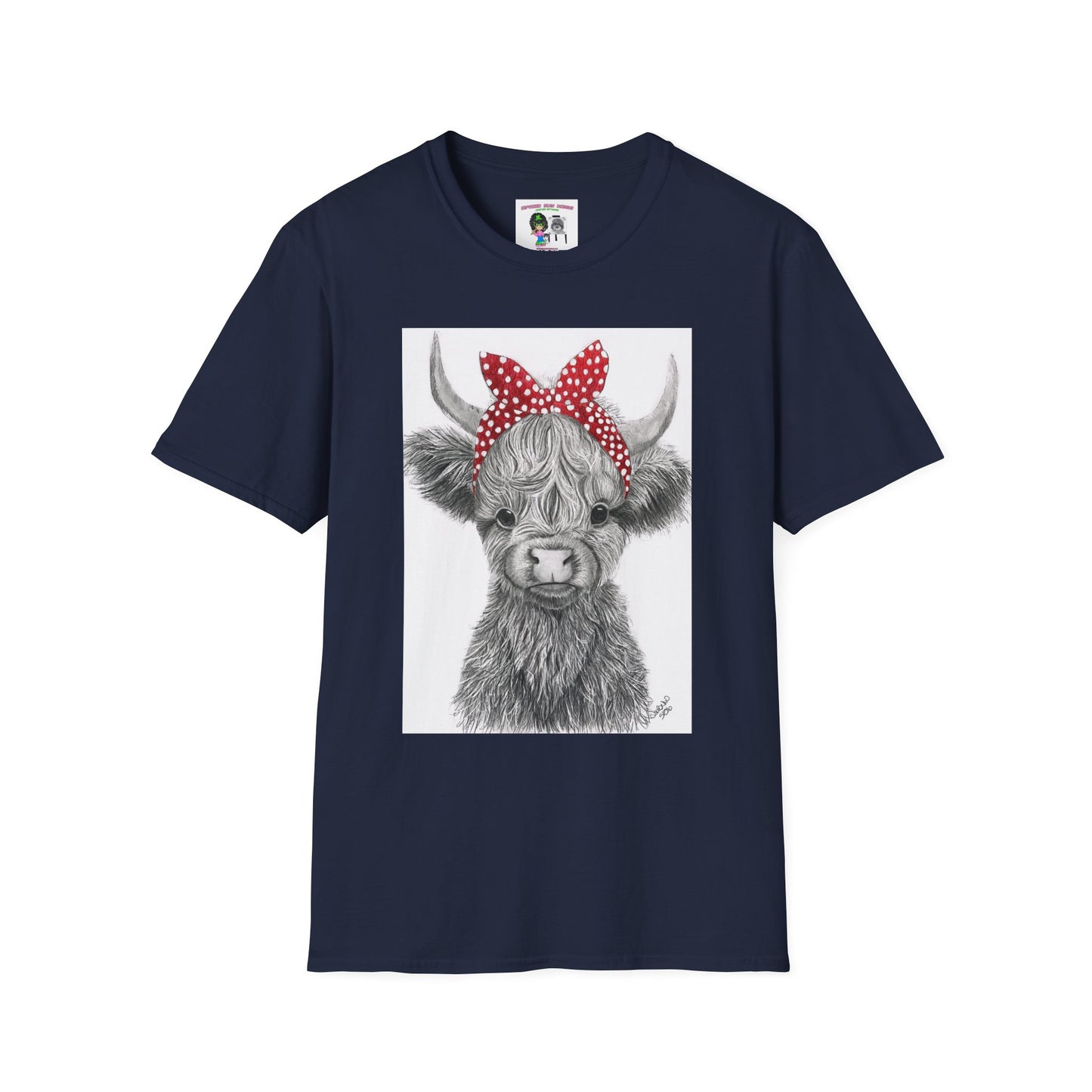 Highland Cow T-Shirt — Cute Cow Face with Red Polka Dot Bandana