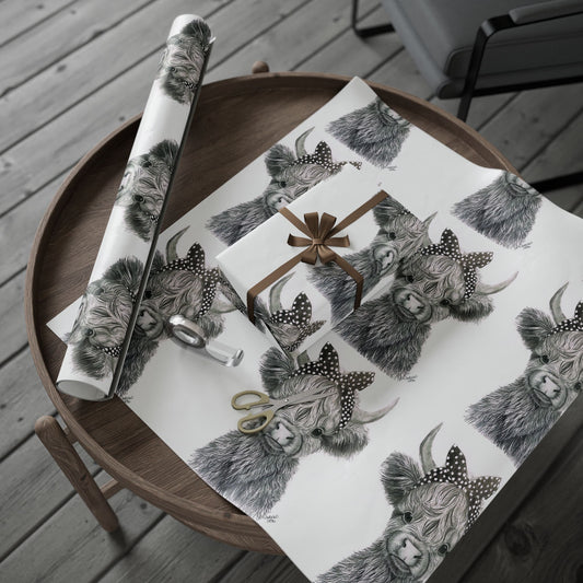 Highland Cow Wrapping Paper Roll — Black & White Highland Cattle Gift Wrap