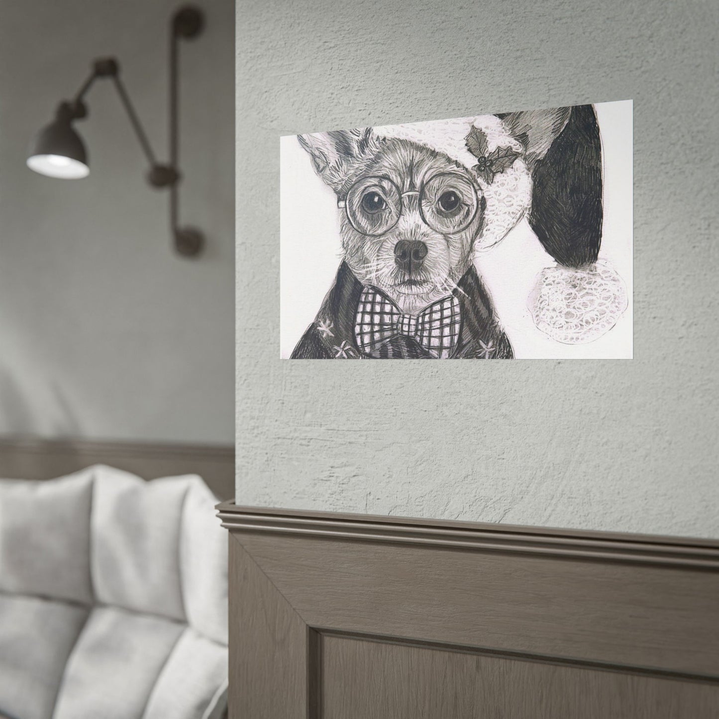 Brutus in Santa Hat Rolled Poster — Holiday Dog Art Print