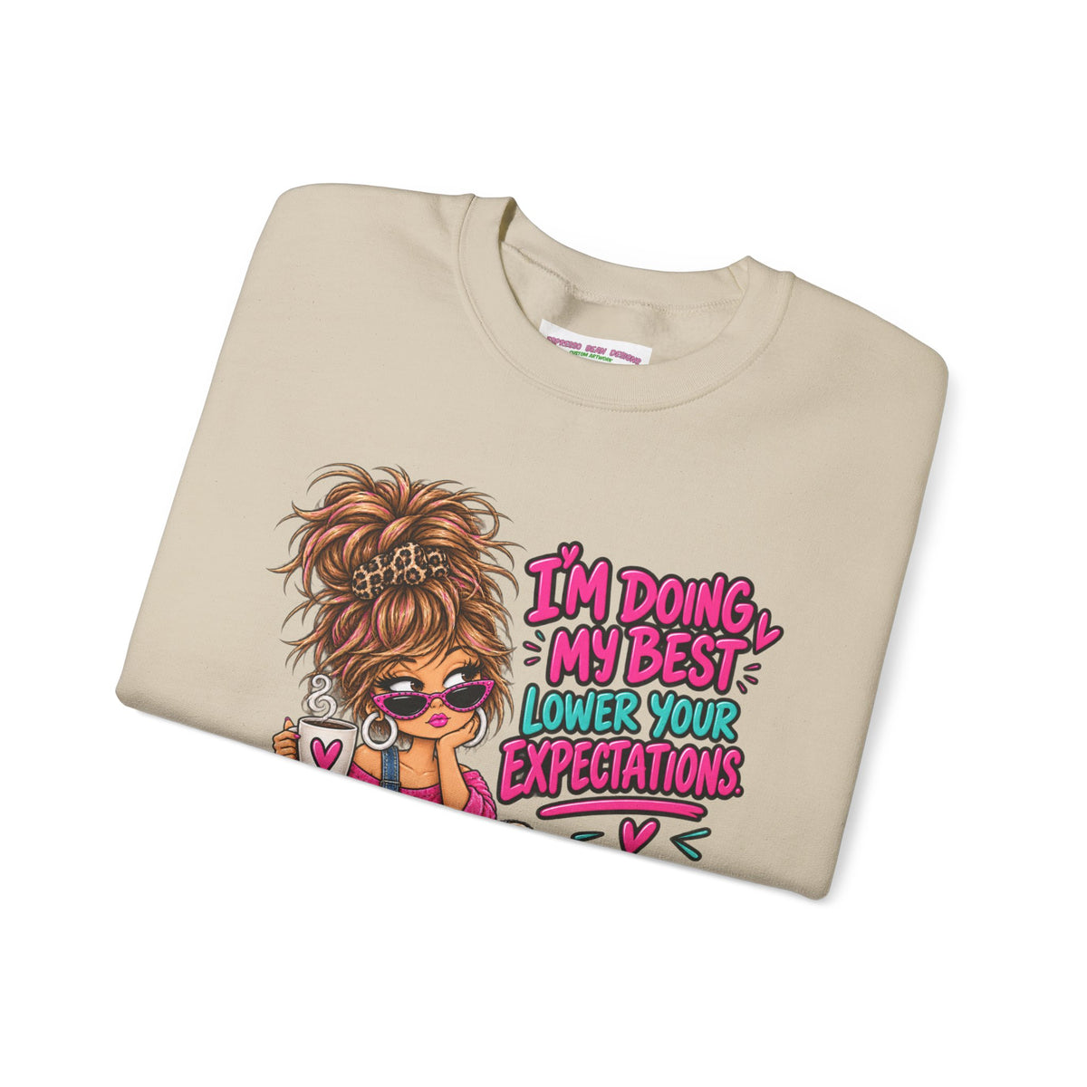I'm Doing My Best Crewneck Sweatshirt — Cute Girl & Puppy Graphic