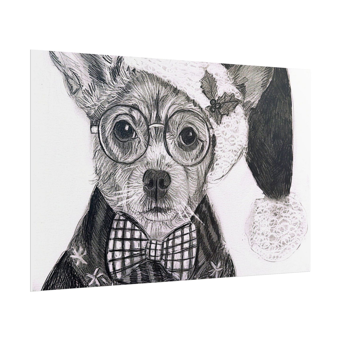 Brutus in Santa Hat Rolled Poster — Holiday Dog Art Print