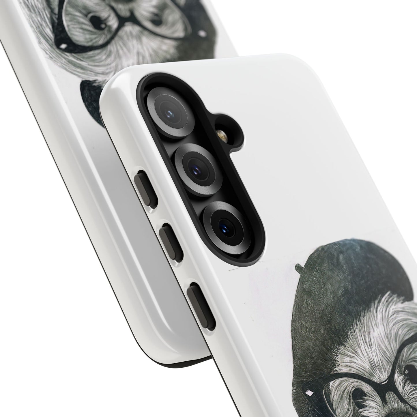 Dog Portrait Phone Case — Dexter with Beret, Glasses & Bow Tie