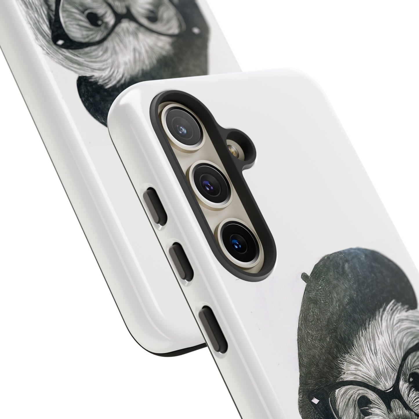 Dog Portrait Phone Case — Dexter with Beret, Glasses & Bow Tie