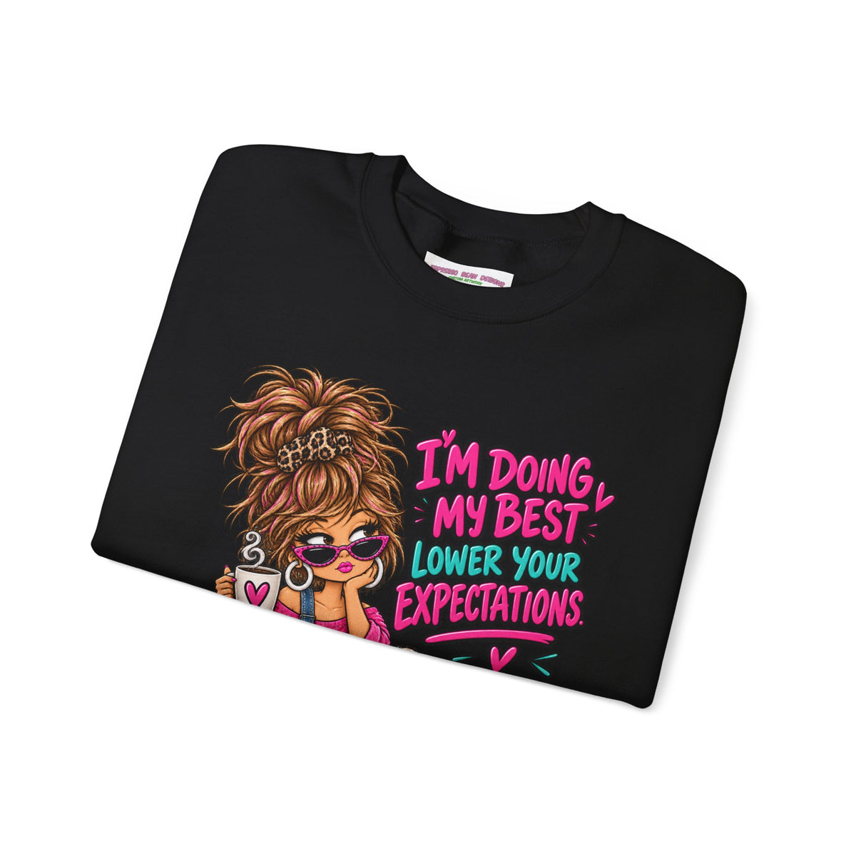 I'm Doing My Best Crewneck Sweatshirt — Cute Girl & Puppy Graphic