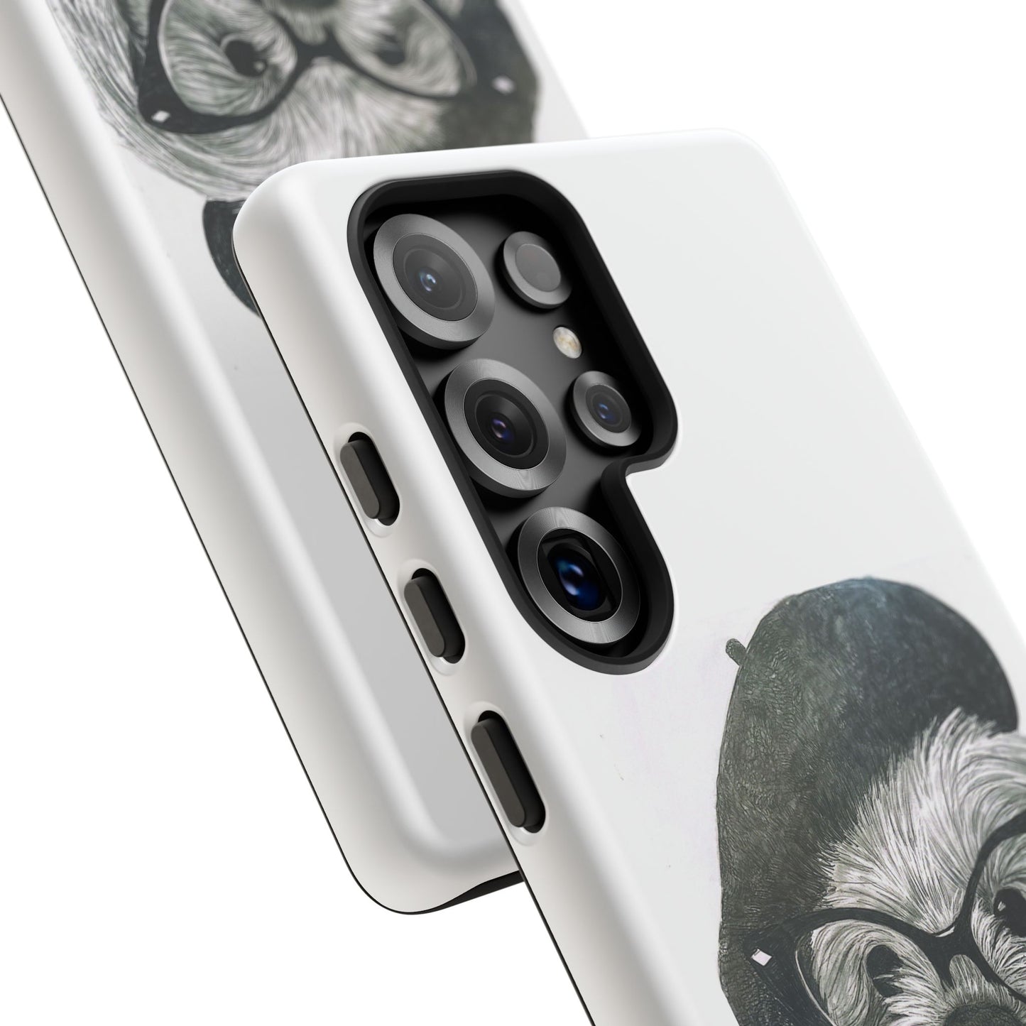 Dog Portrait Phone Case — Dexter with Beret, Glasses & Bow Tie