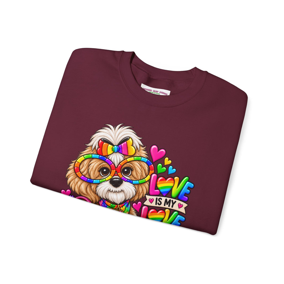 Rainbow Pup Crewneck Sweatshirt — "Love Is My Love Language" Cute Pride Dog Graphic