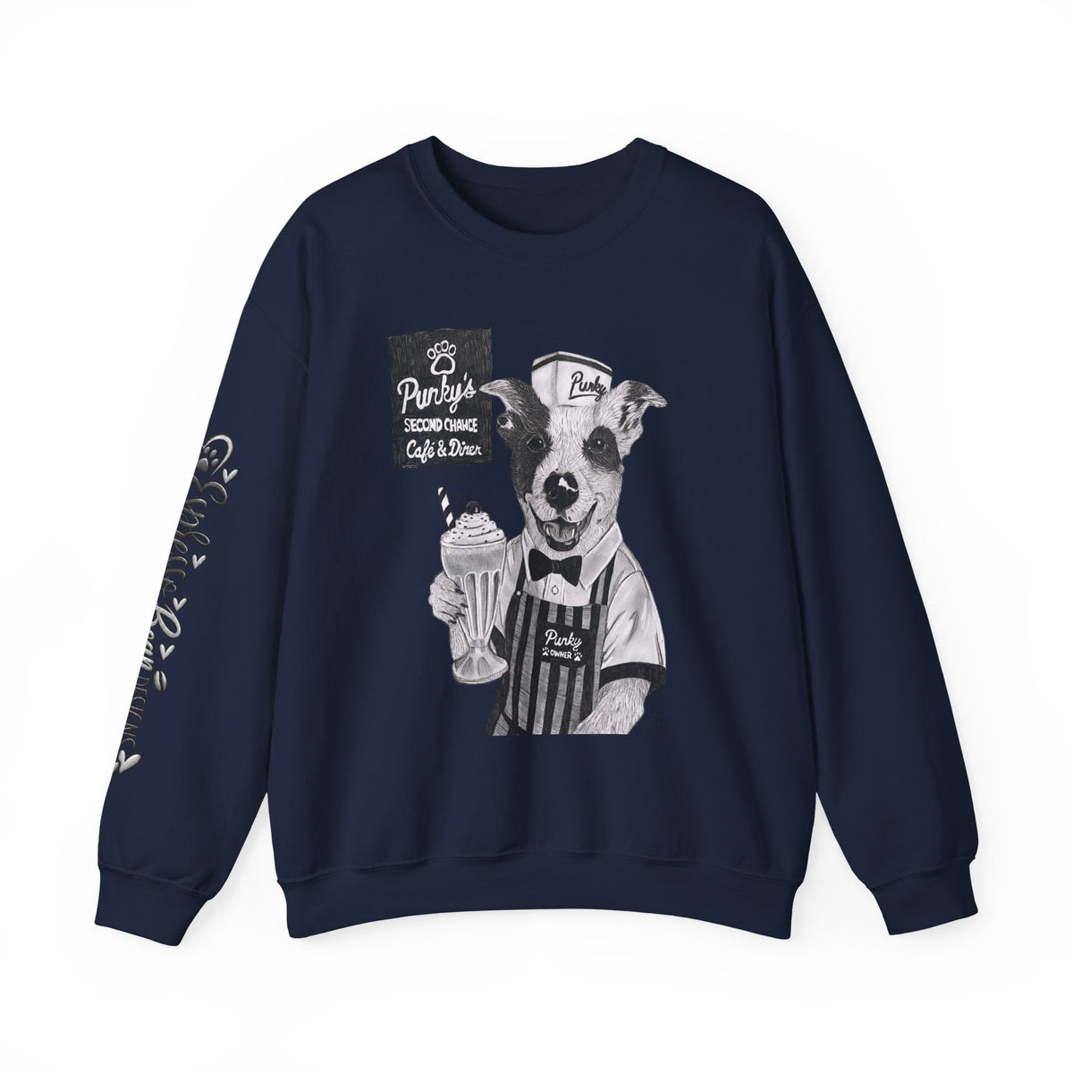 Dog Crewneck Sweatshirt — 'Meet Punky' Rescue Cafe Graphic