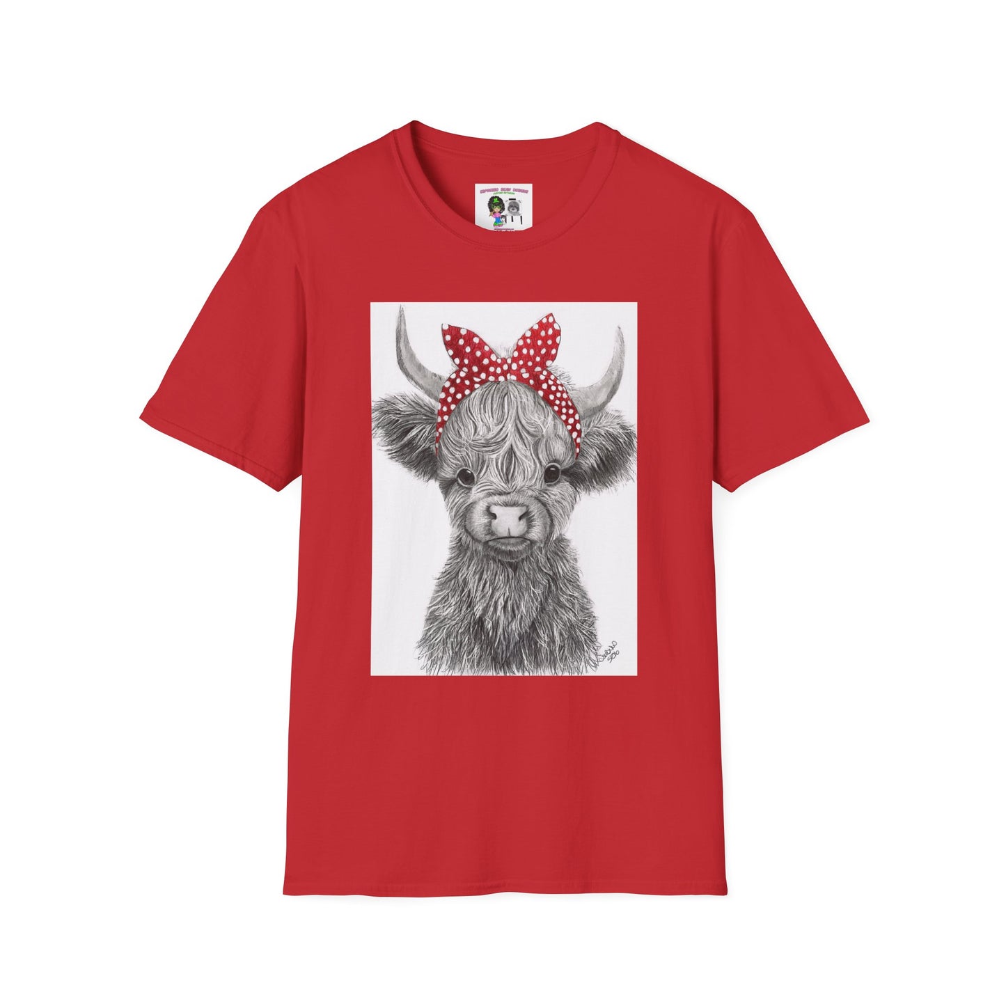 Highland Cow T-Shirt — Cute Cow Face with Red Polka Dot Bandana