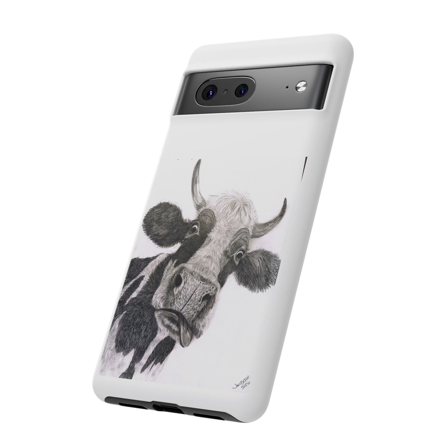 Cow Sketch Tough Phone Case — Protective iPhone Cover with Whimsical Cow Illustration