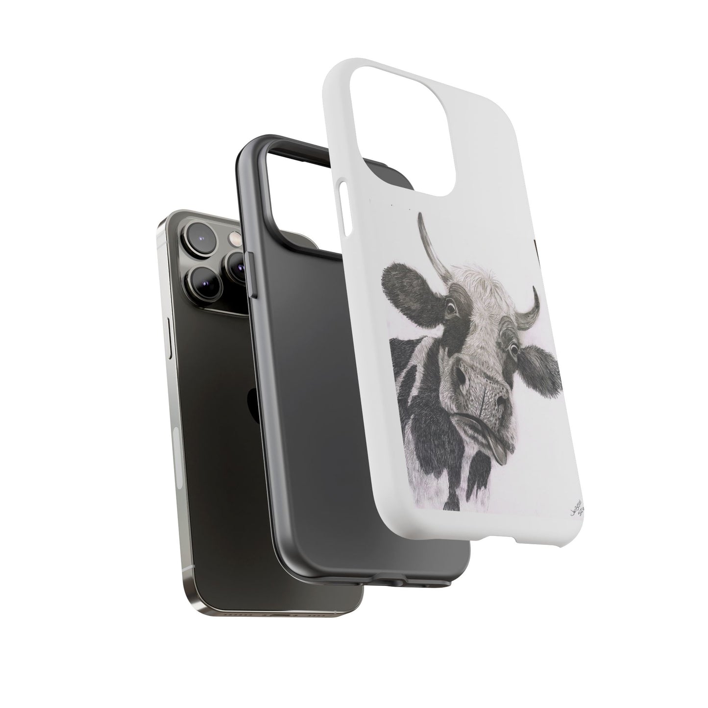 Cow Sketch Tough Phone Case — Protective iPhone Cover with Whimsical Cow Illustration