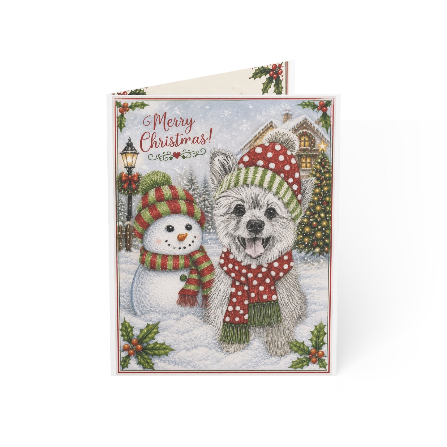 Christmas Dog & Snowman Greeting Card – Merry Christmas Holiday Cards (1, 10, 30, 50 pcs)
