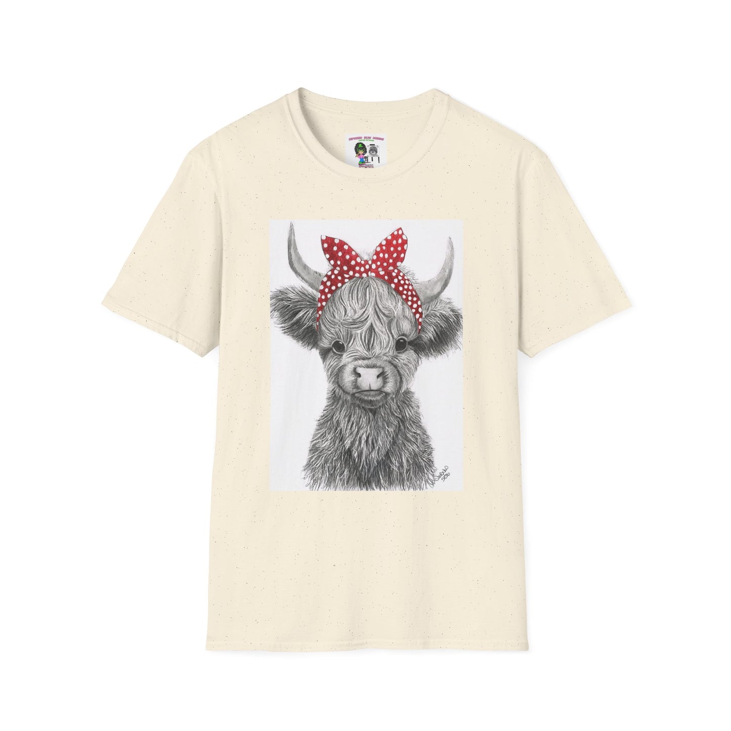 Highland Cow T-Shirt — Cute Cow Face with Red Polka Dot Bandana