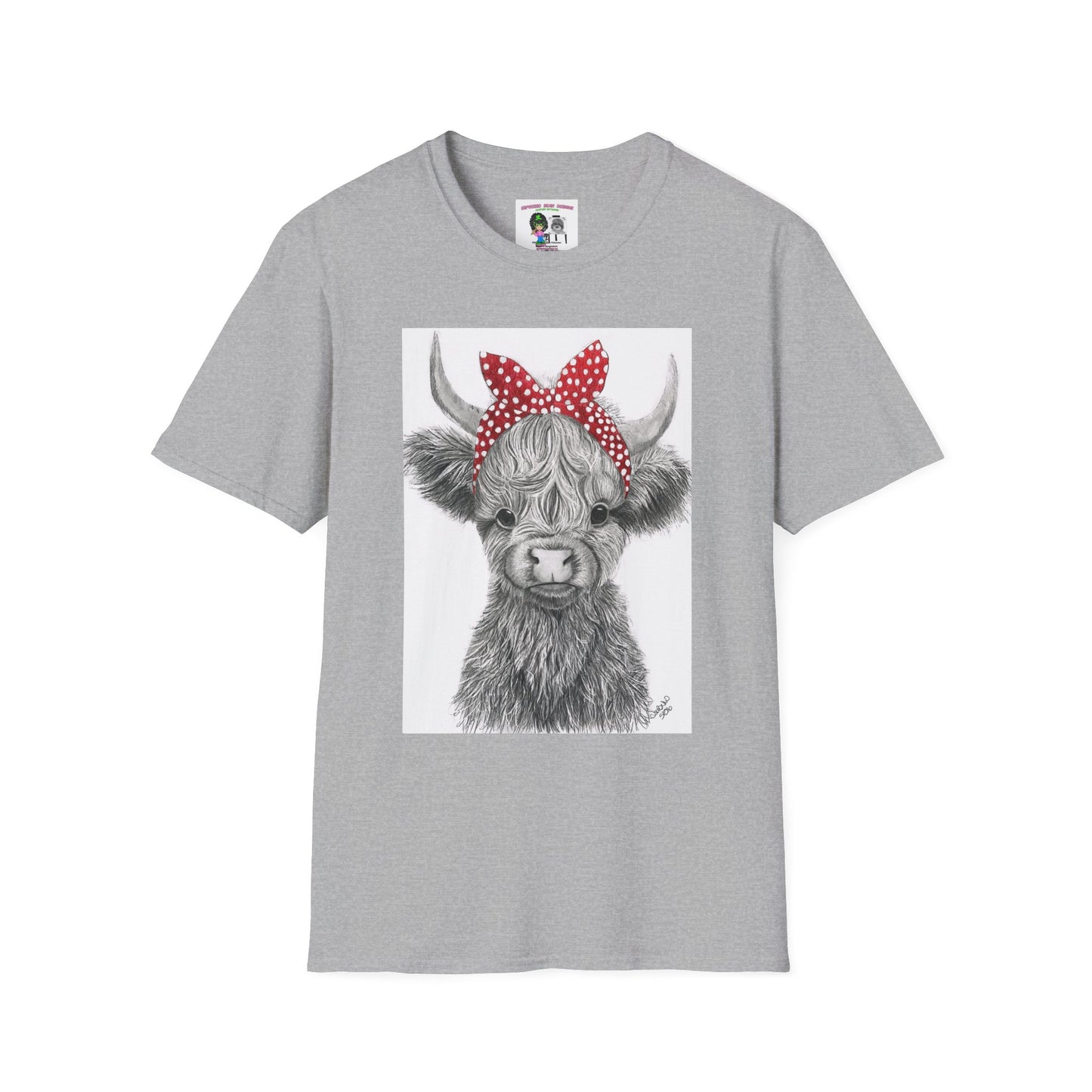 Highland Cow T-Shirt — Cute Cow Face with Red Polka Dot Bandana