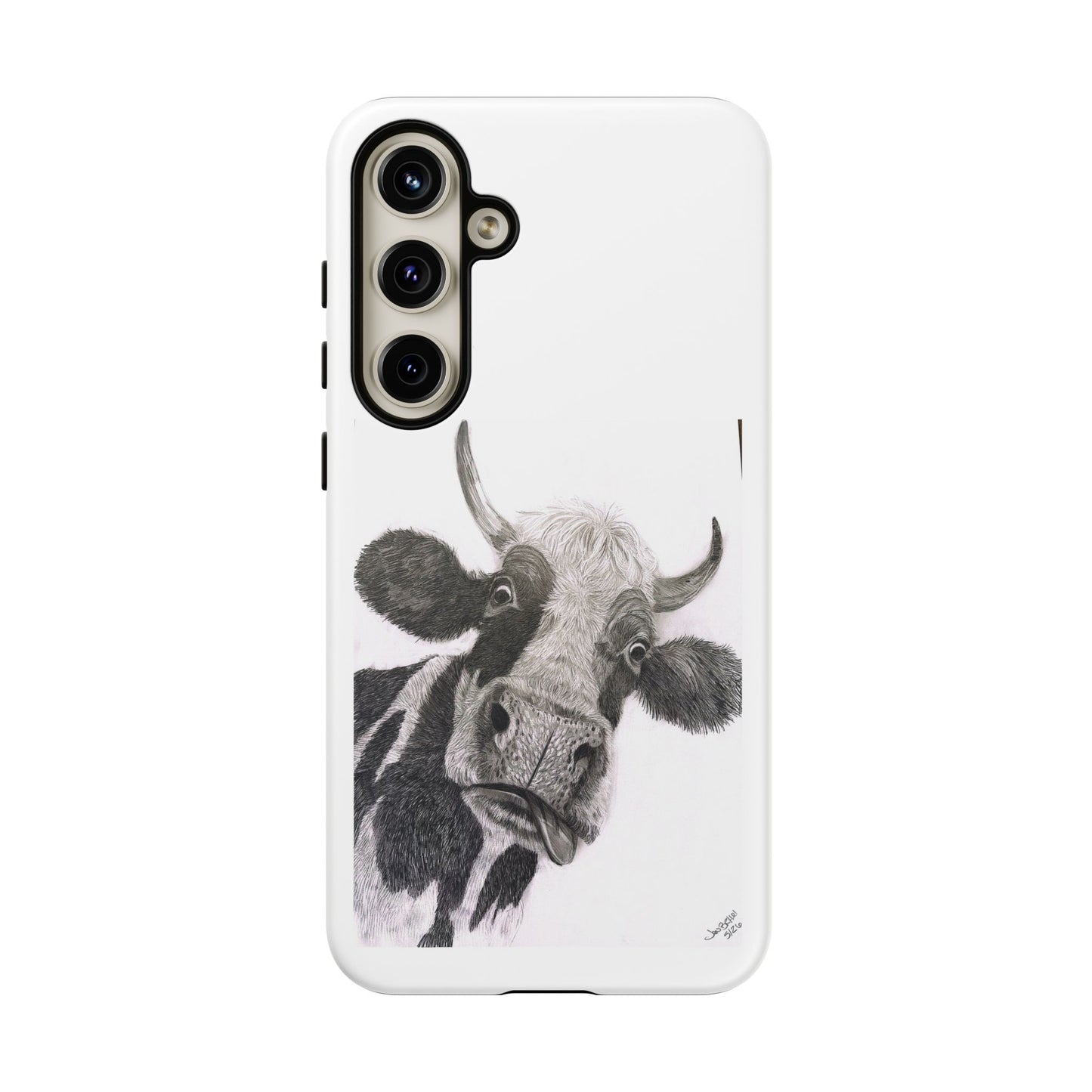 Cow Sketch Tough Phone Case — Protective iPhone Cover with Whimsical Cow Illustration