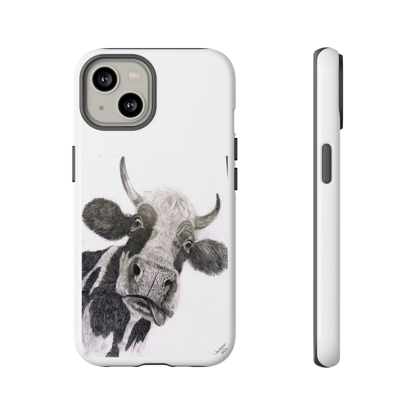 Cow Sketch Tough Phone Case — Protective iPhone Cover with Whimsical Cow Illustration