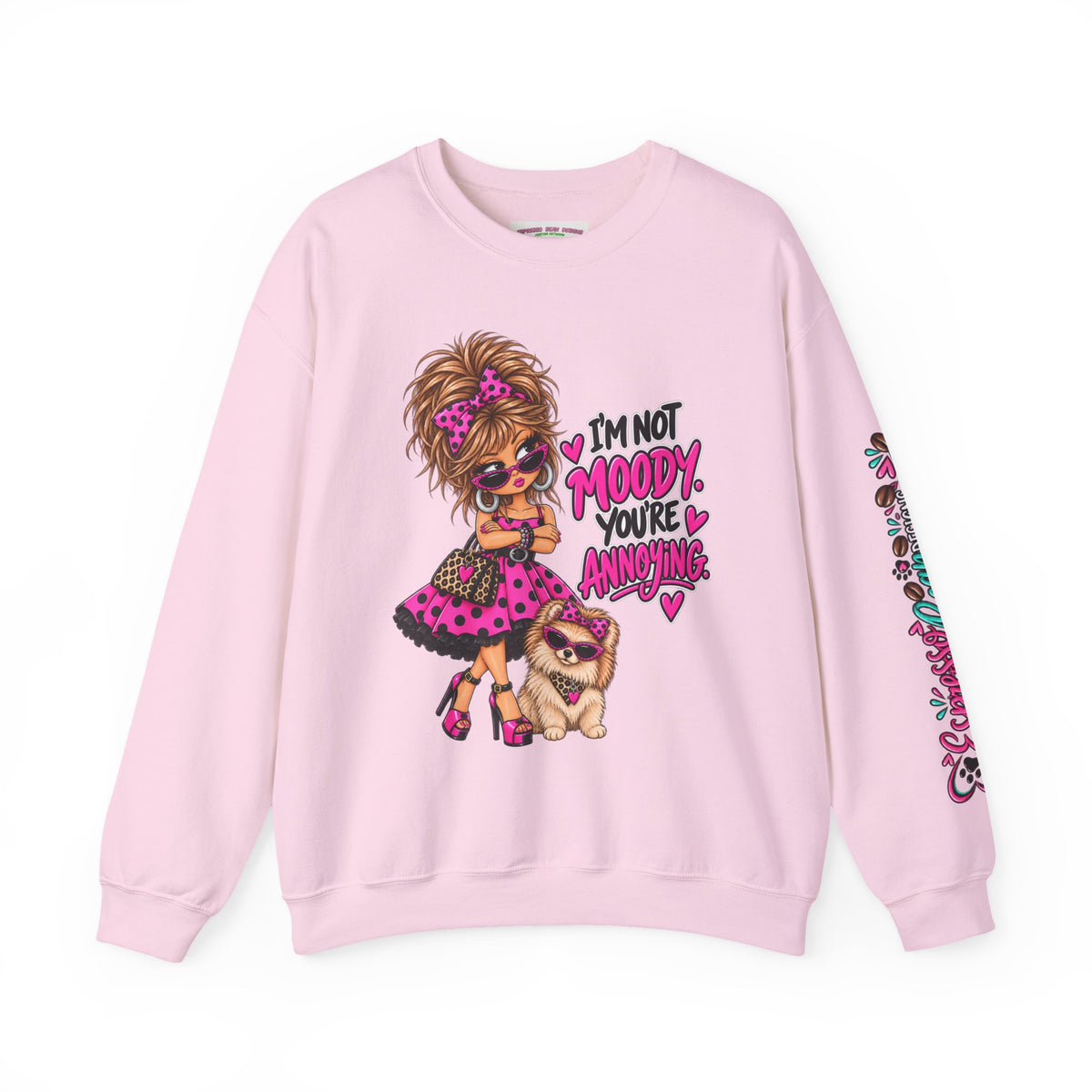 “I’m Not Moody, You’re Annoying” Girl & Pug Graphic Sweatshirt