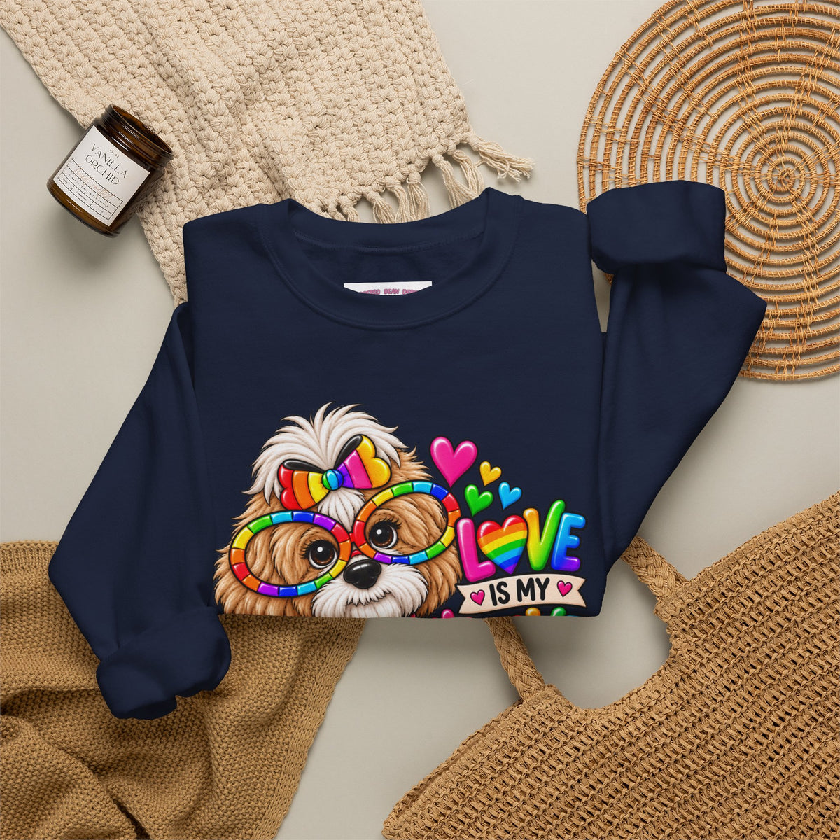 Rainbow Pup Crewneck Sweatshirt — "Love Is My Love Language" Cute Pride Dog Graphic