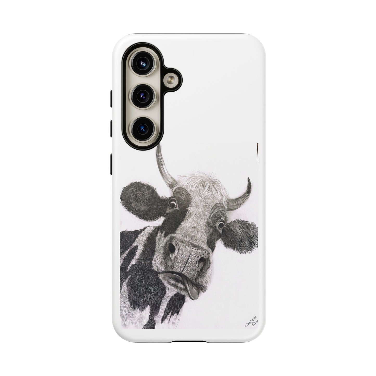 Cow Sketch Tough Phone Case — Protective iPhone Cover with Whimsical Cow Illustration