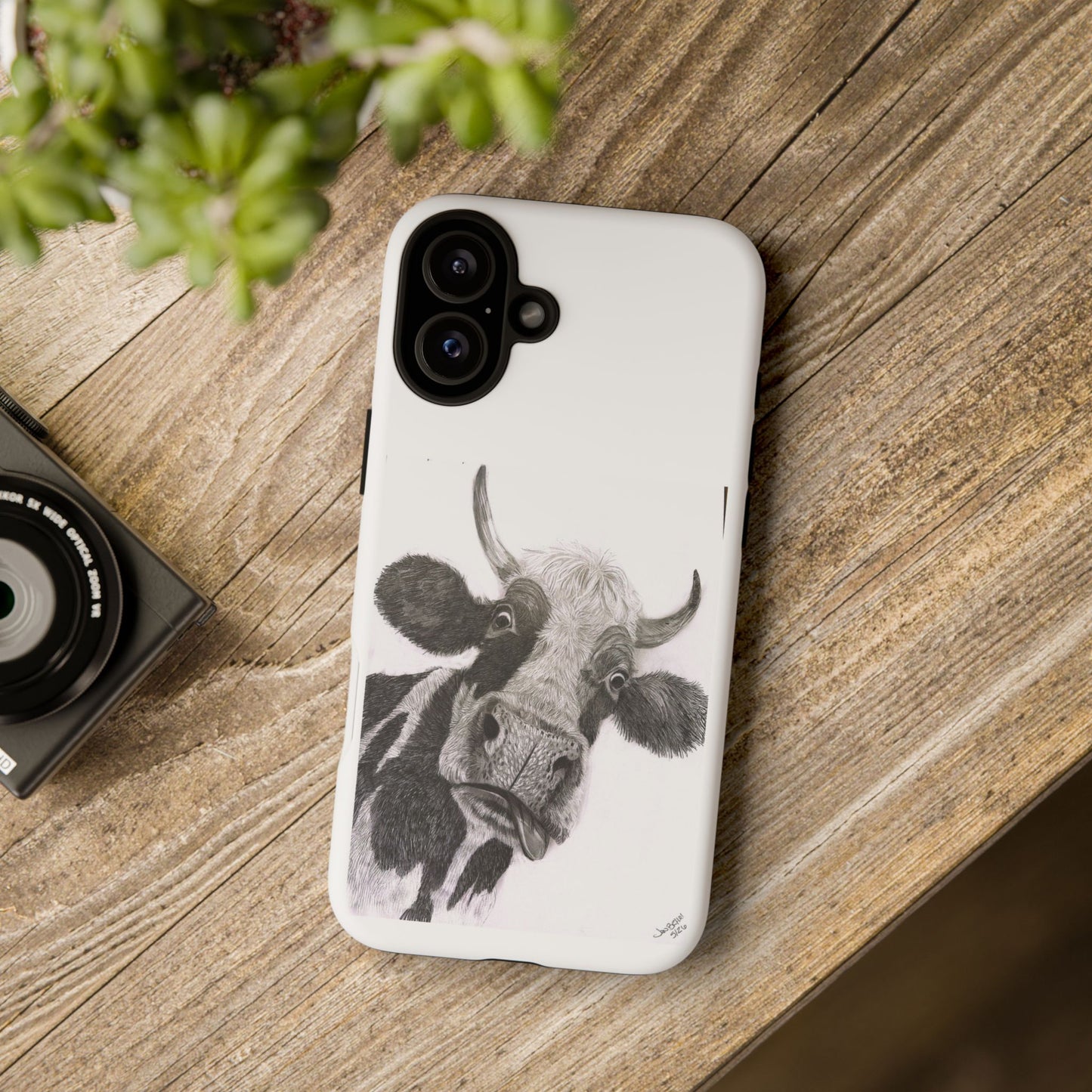 Cow Sketch Tough Phone Case — Protective iPhone Cover with Whimsical Cow Illustration