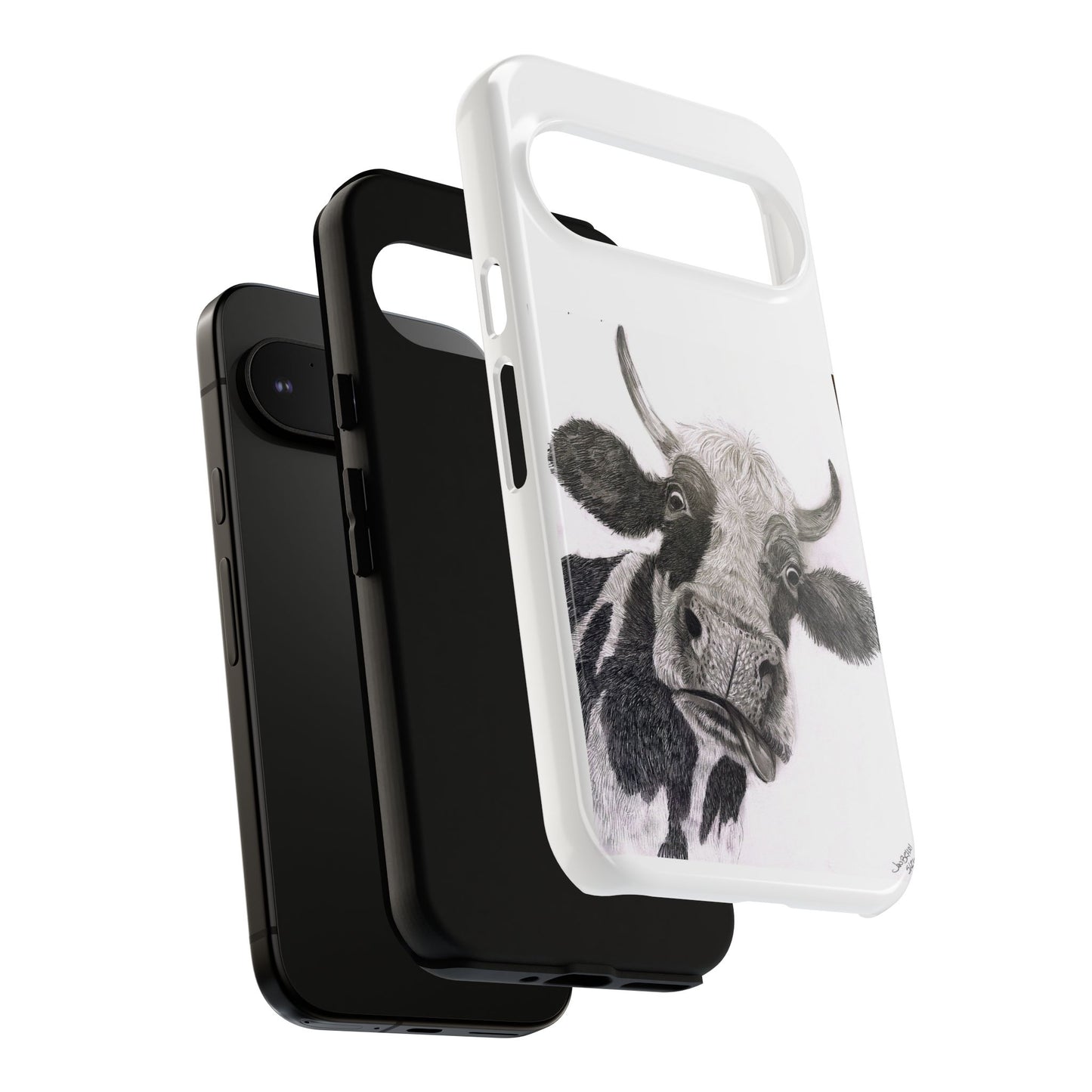 Cow Sketch Tough Phone Case — Protective iPhone Cover with Whimsical Cow Illustration