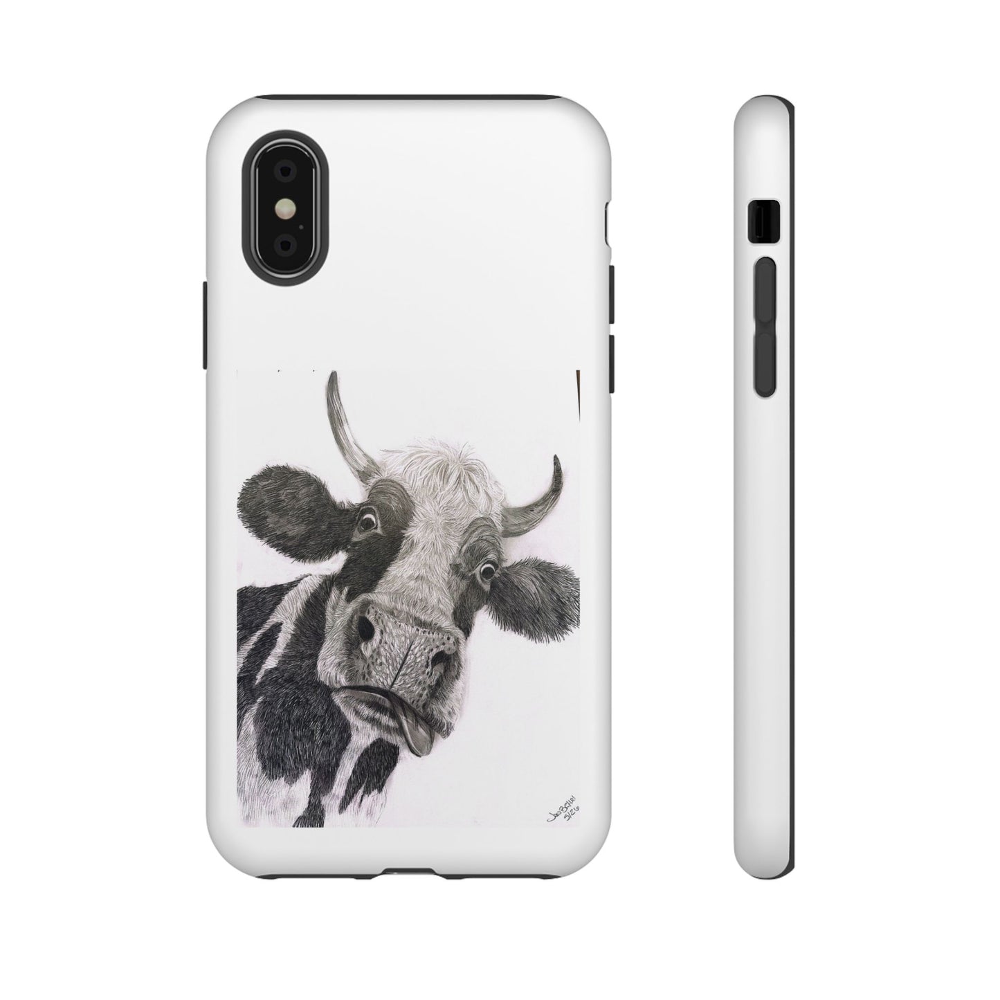 Cow Sketch Tough Phone Case — Protective iPhone Cover with Whimsical Cow Illustration
