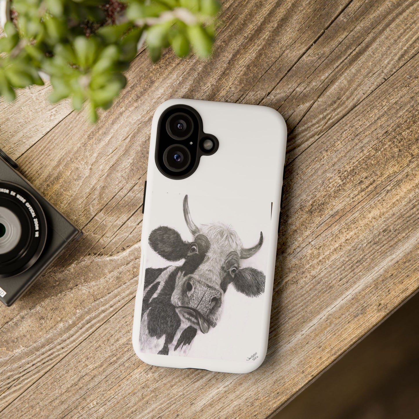 Cow Sketch Tough Phone Case — Protective iPhone Cover with Whimsical Cow Illustration