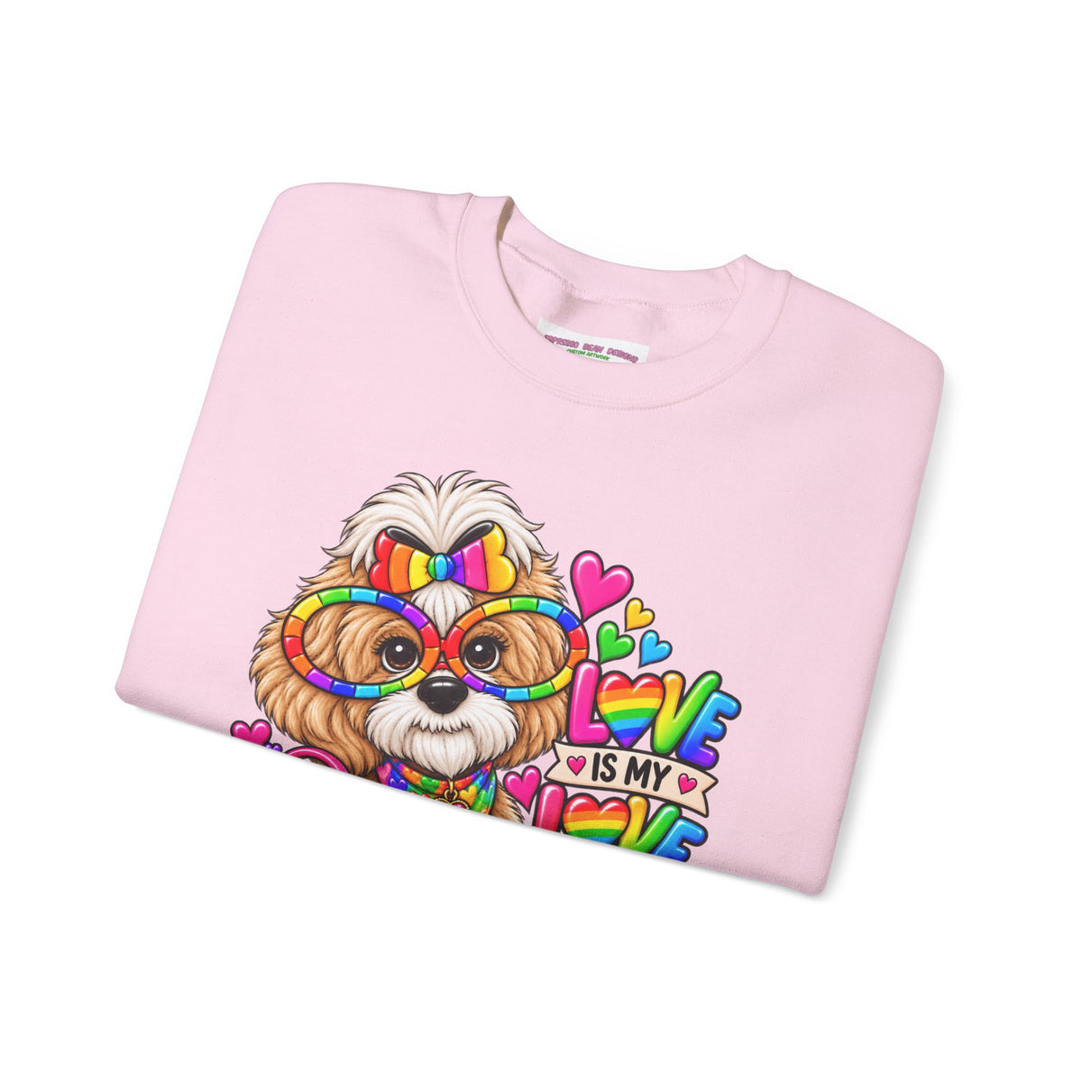Rainbow Pup Crewneck Sweatshirt — "Love Is My Love Language" Cute Pride Dog Graphic