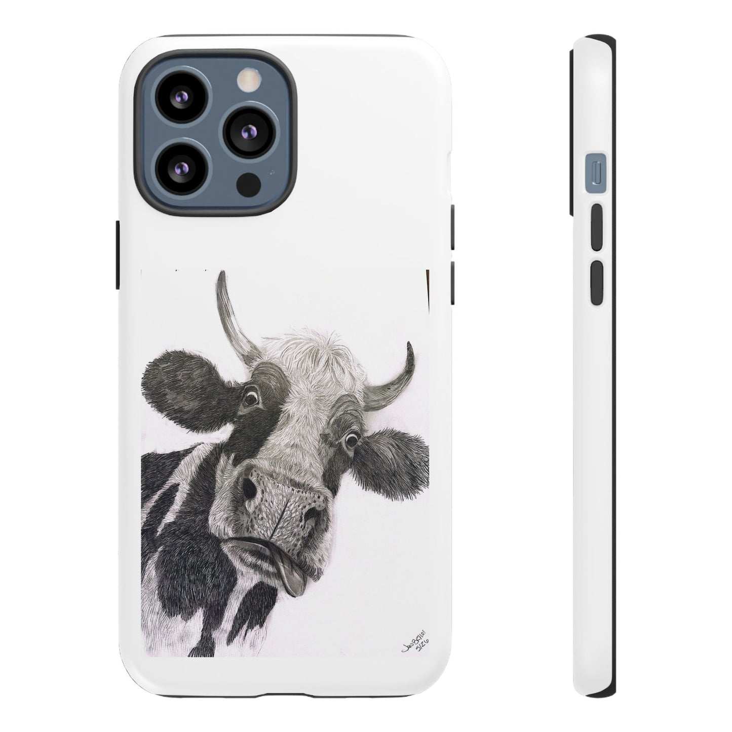 Cow Sketch Tough Phone Case — Protective iPhone Cover with Whimsical Cow Illustration