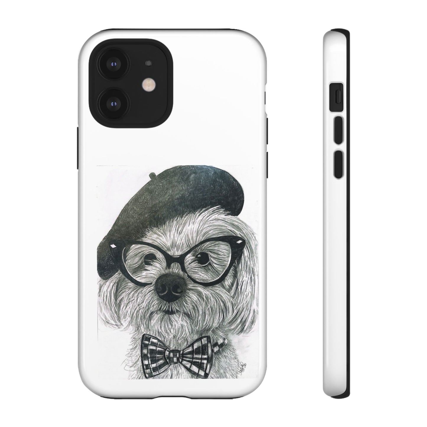 Dog Portrait Phone Case — Dexter with Beret, Glasses & Bow Tie