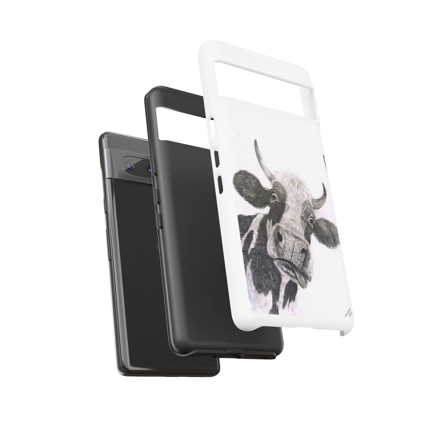 Cow Sketch Tough Phone Case — Protective iPhone Cover with Whimsical Cow Illustration