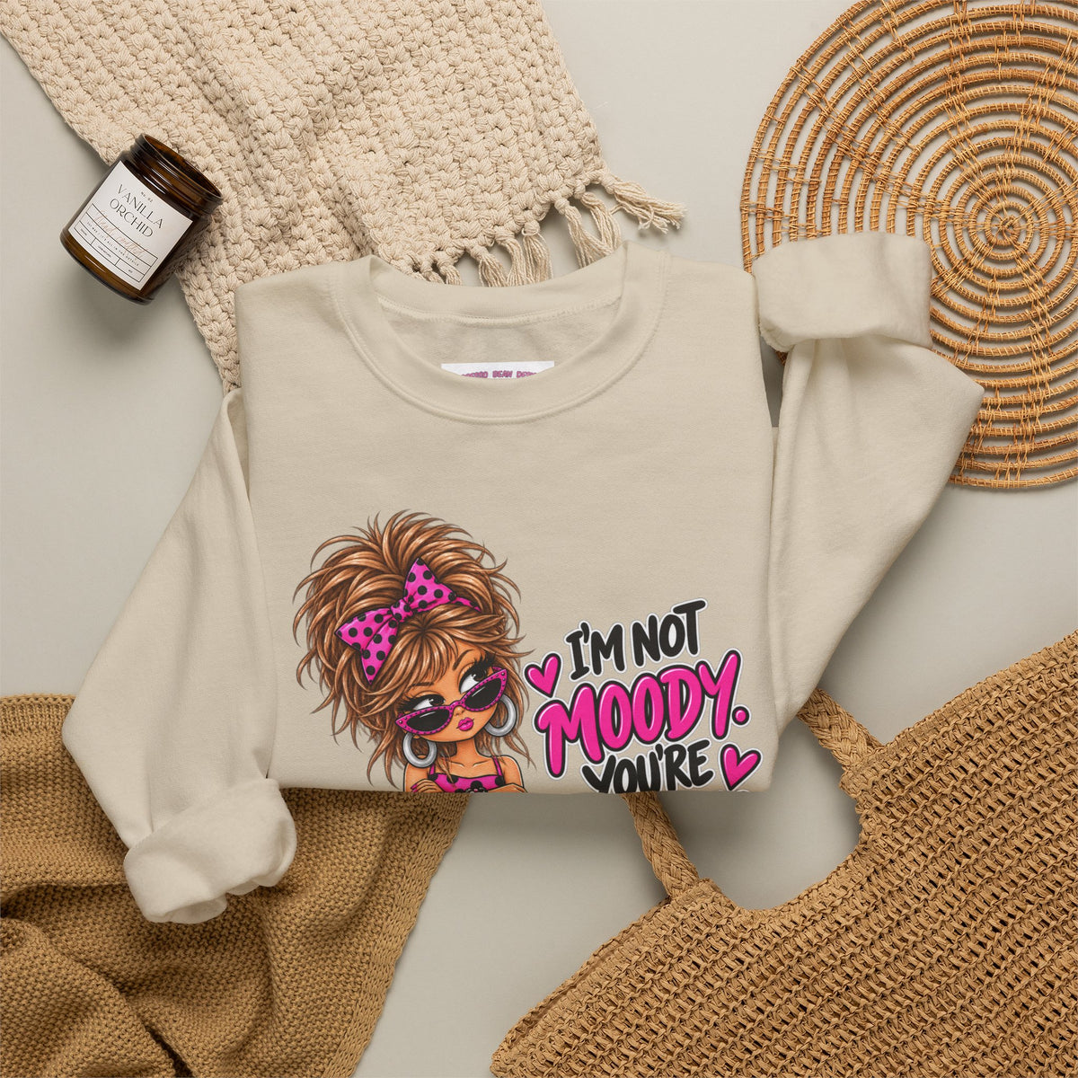 “I’m Not Moody, You’re Annoying” Girl & Pug Graphic Sweatshirt
