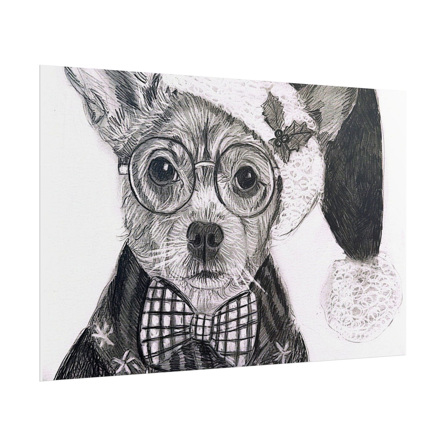 Brutus in Santa Hat Rolled Poster — Holiday Dog Art Print
