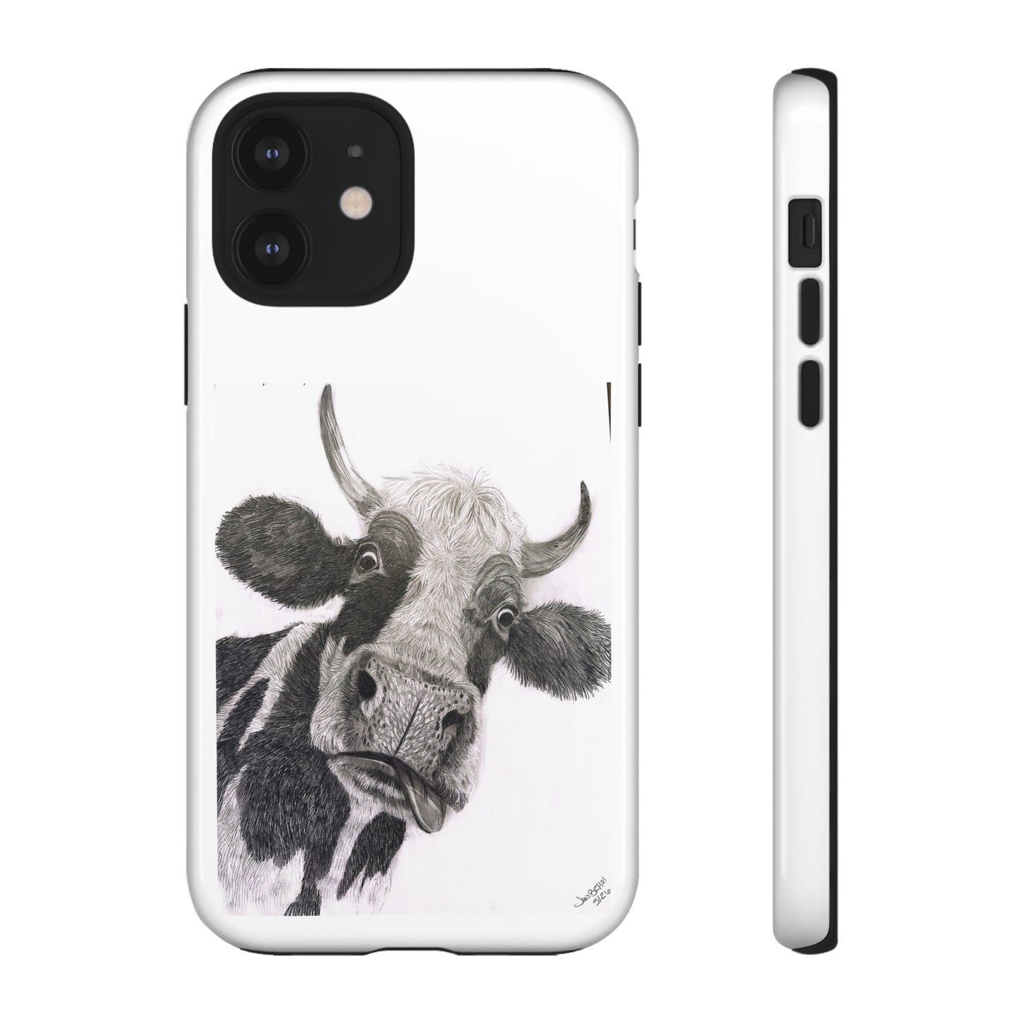 Cow Sketch Tough Phone Case — Protective iPhone Cover with Whimsical Cow Illustration