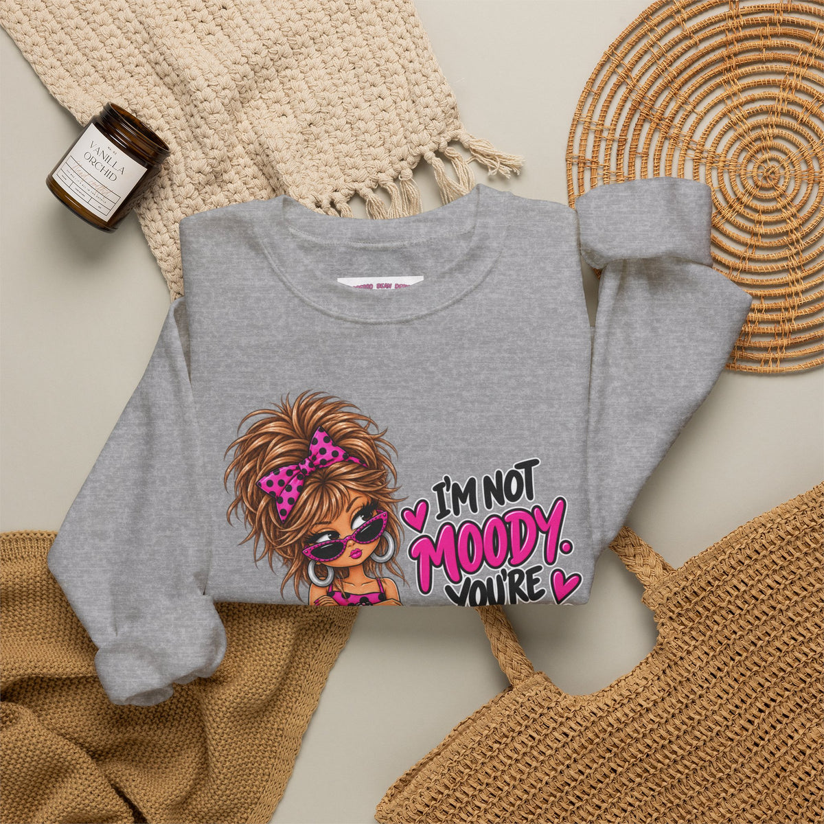 “I’m Not Moody, You’re Annoying” Girl & Pug Graphic Sweatshirt